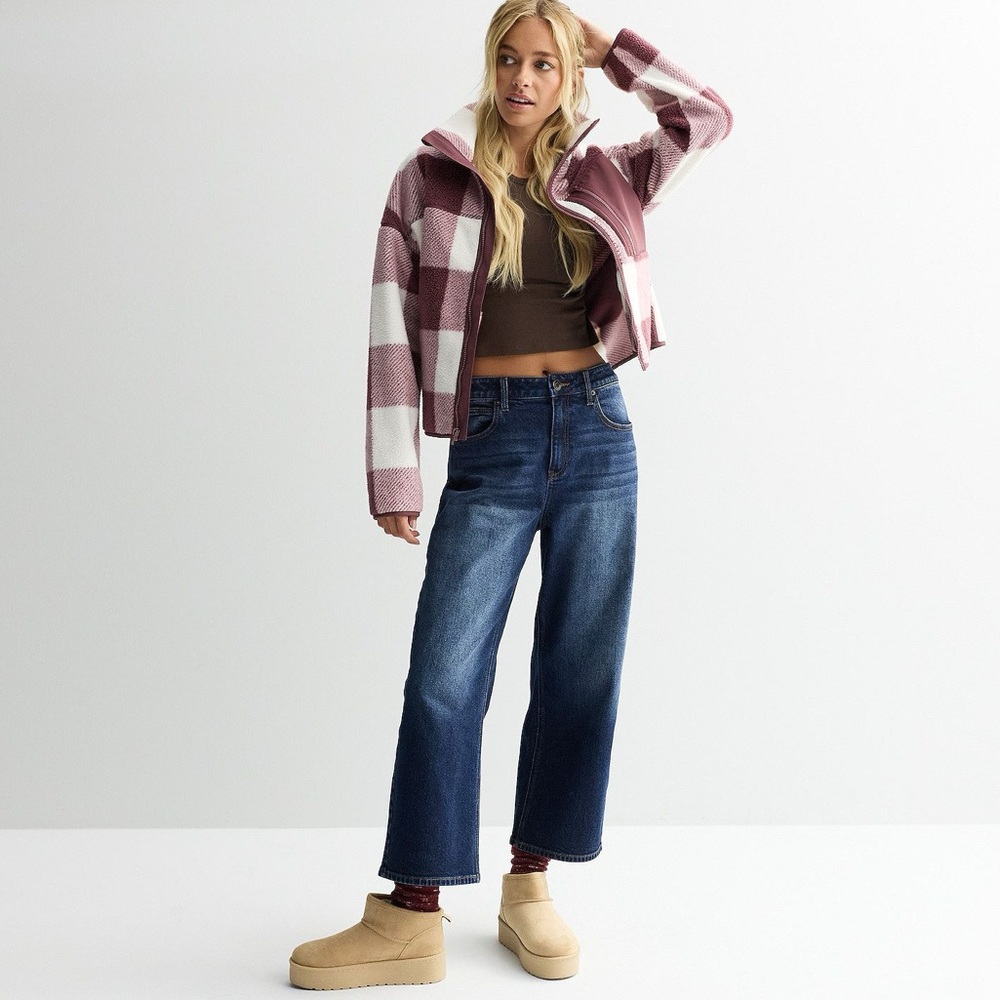 Teddy Jacket Rose Plaid Zip Up Cozy Fleece Coat Burgundy Wine White Size X Large